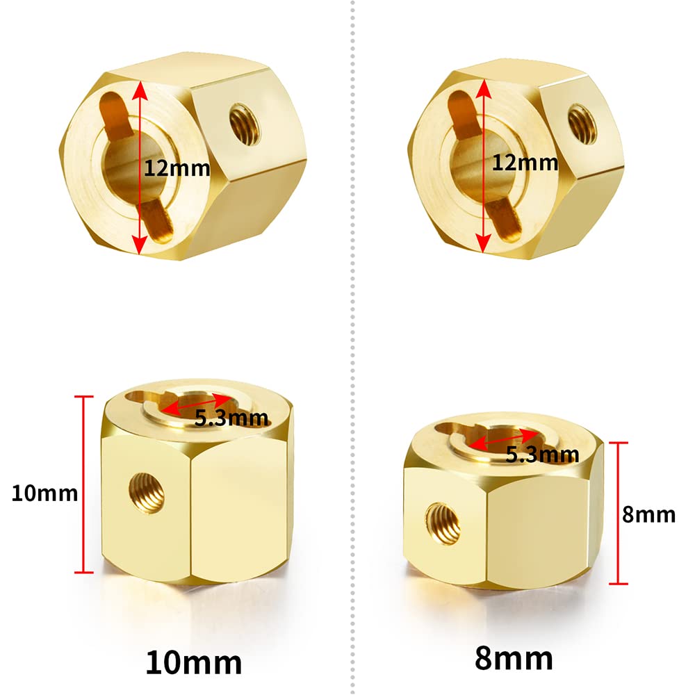 RCLions Brass Wheel Hex Hub Adapter 8mm for Redcat GEN8 1/10 RC Crawler - 12mm Hex Size