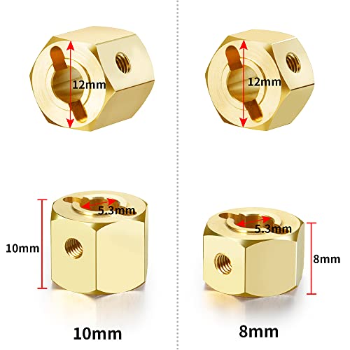 RCLions Brass Wheel Hex Hub Adapter 8mm for Redcat GEN8 1/10 RC Crawler - 12mm Hex Size