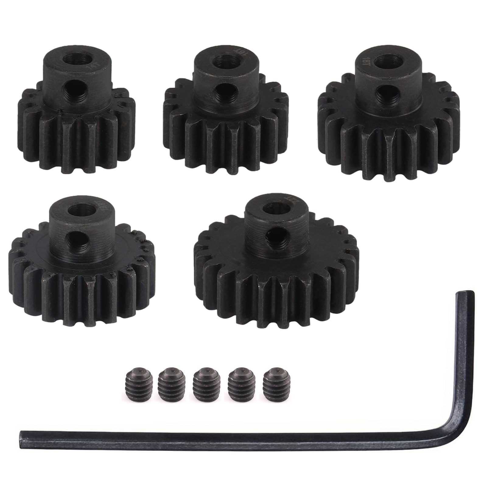 RcThjia 0.8M Hardened Steel Pinion Gear Set 14T-22T with Hex Key for RC Motors