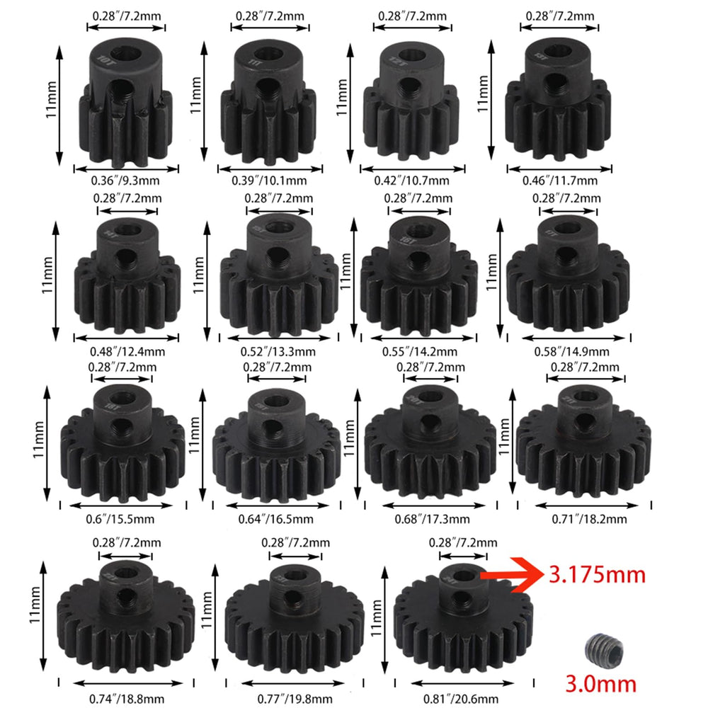 RcThjia 0.8M Hardened Steel Pinion Gear Set 14T-22T with Hex Key for RC Motors