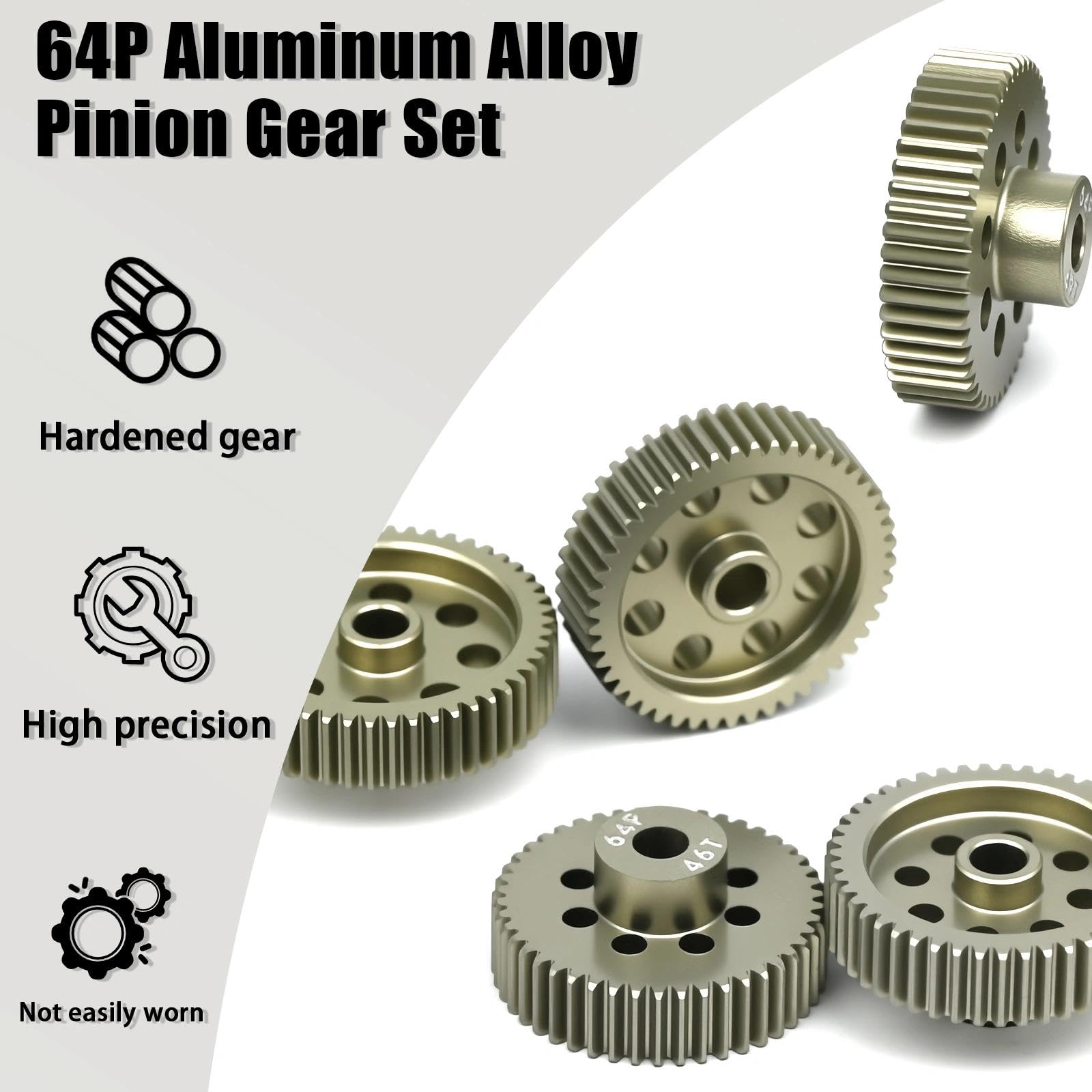 RcThjia 5-Pack 64P Aluminum Pinion Gears (46T-50T) for 3.175mm Shaft - 1/10 RC Car Upgrade