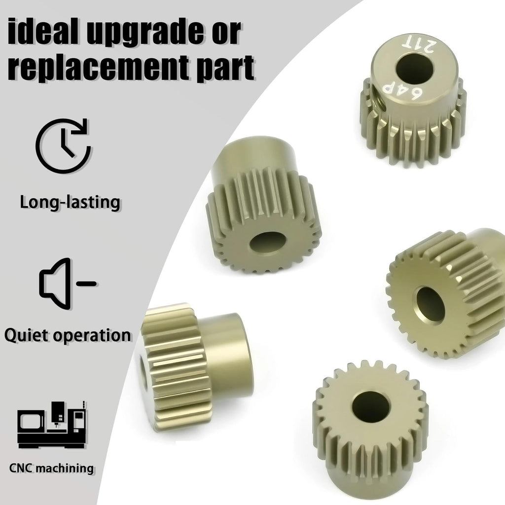 RcThjia 5-Piece 64P Aluminum Pinion Gear Set 21T-25T for 1/10 RC Cars – 3.175mm Shaft, Includes M4 Screws and Hex Key