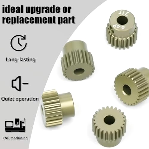 RcThjia 5-Piece 64P Aluminum Pinion Gear Set 21T-25T for 1/10 RC Cars – 3.175mm Shaft, Includes M4 Screws and Hex Key