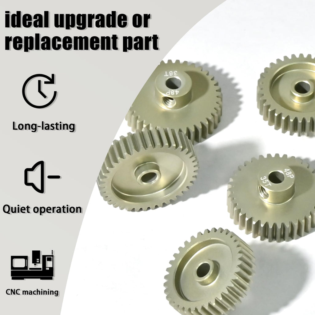 RcThjia 5Pcs 48P Aluminum Alloy Pinion Gear Set 3.175mm 33T-37T for 1/10 RC Cars, with M4 Screw and Hex Key