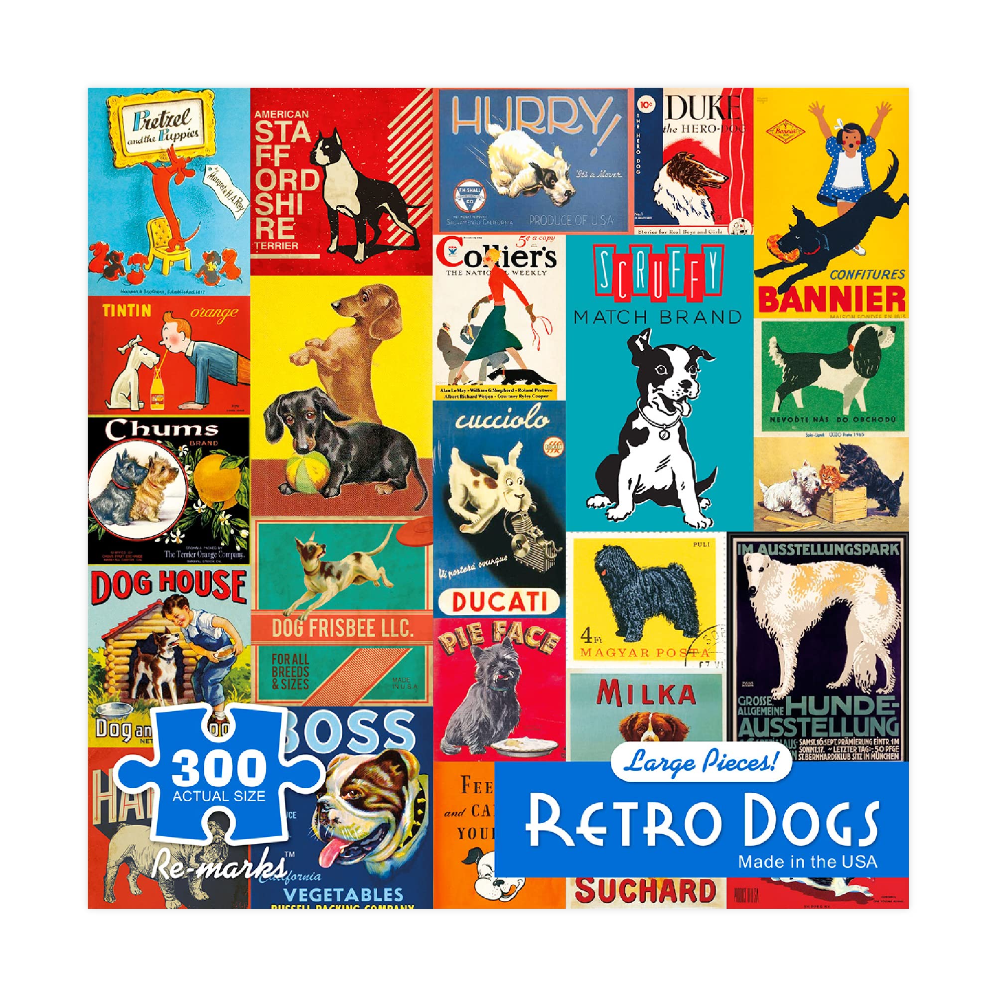 Re-Marks Retro Dogs 300-Piece Jigsaw Puzzle – Vintage Dog Breeds Collage