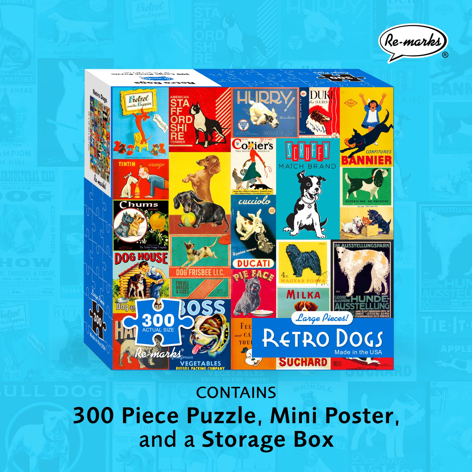 Re-Marks Retro Dogs 300-Piece Jigsaw Puzzle – Vintage Dog Breeds Collage