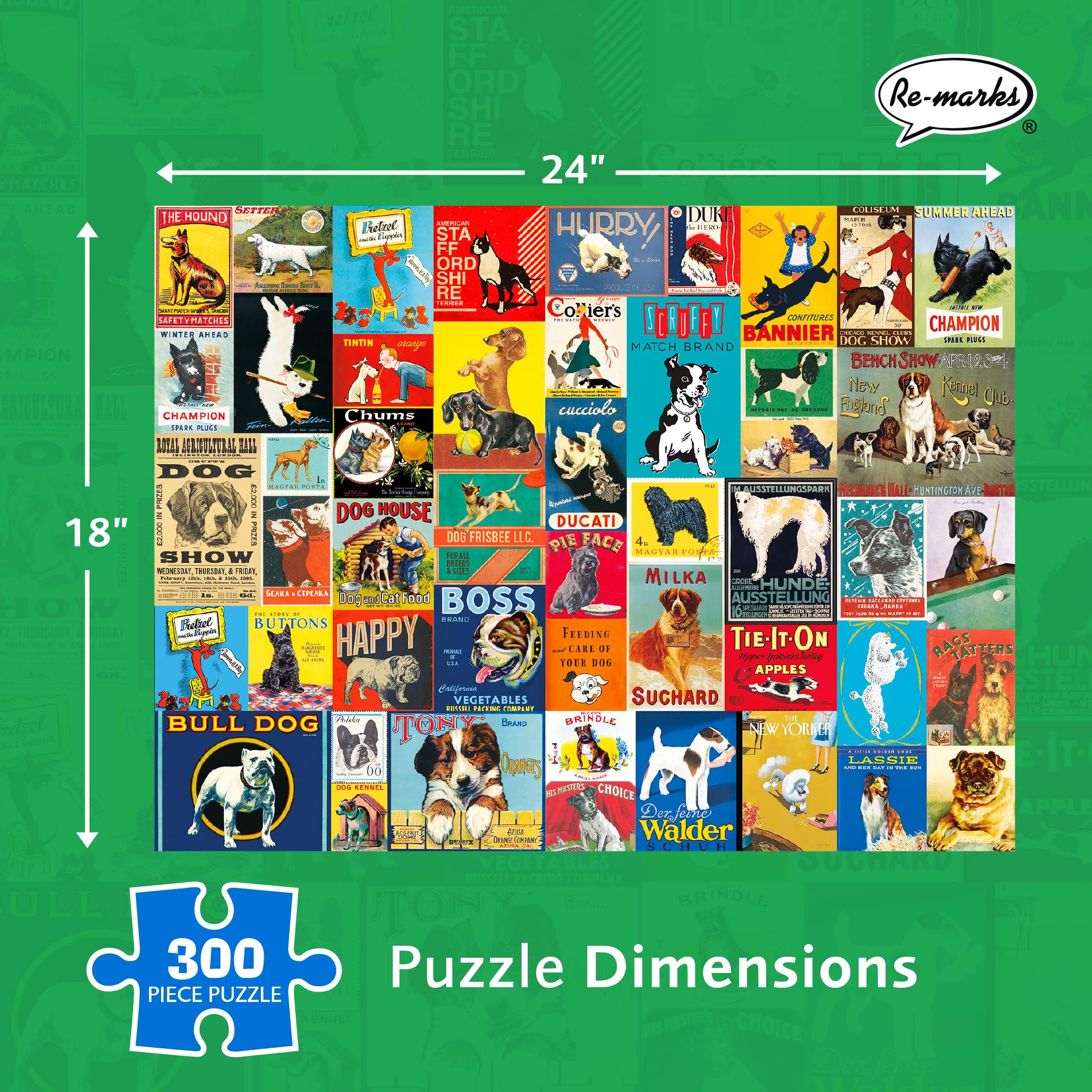 Re-Marks Retro Dogs 300-Piece Jigsaw Puzzle – Vintage Dog Breeds Collage