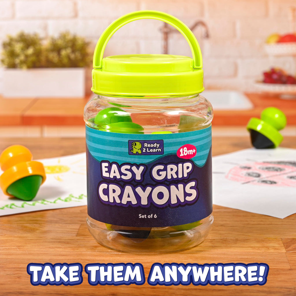 READY 2 LEARN Easy Grip Crayons - 6 Non-Toxic Colors, Palm-Grasp, Refillable, for Ages 18m+