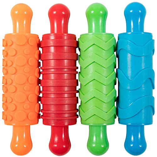READY 2 LEARN Texture Rollers Set of 4 – Patterned Rolling Pins for Paint, Clay & Dough, Kids Art Tools