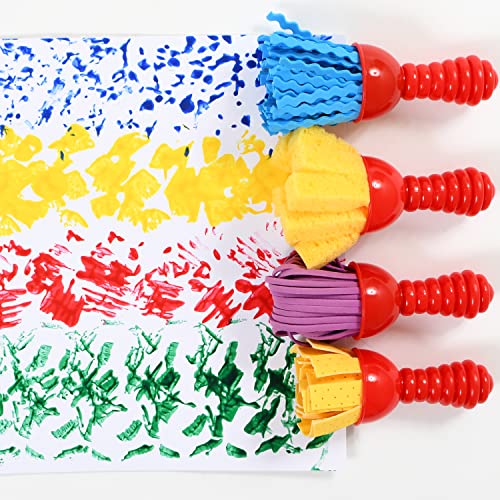 READY 2 LEARN Textured Art Tools Set of 4 – Jumbo Paint Brushes for Toddlers with Chamois, Sponge, Foam Noodle & Zigzag Tips