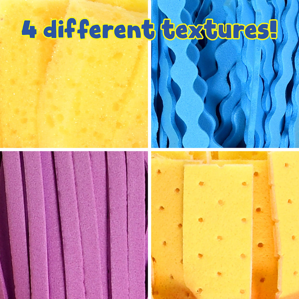 READY 2 LEARN Textured Art Tools Set of 4 – Jumbo Paint Brushes for Toddlers with Chamois, Sponge, Foam Noodle & Zigzag Tips