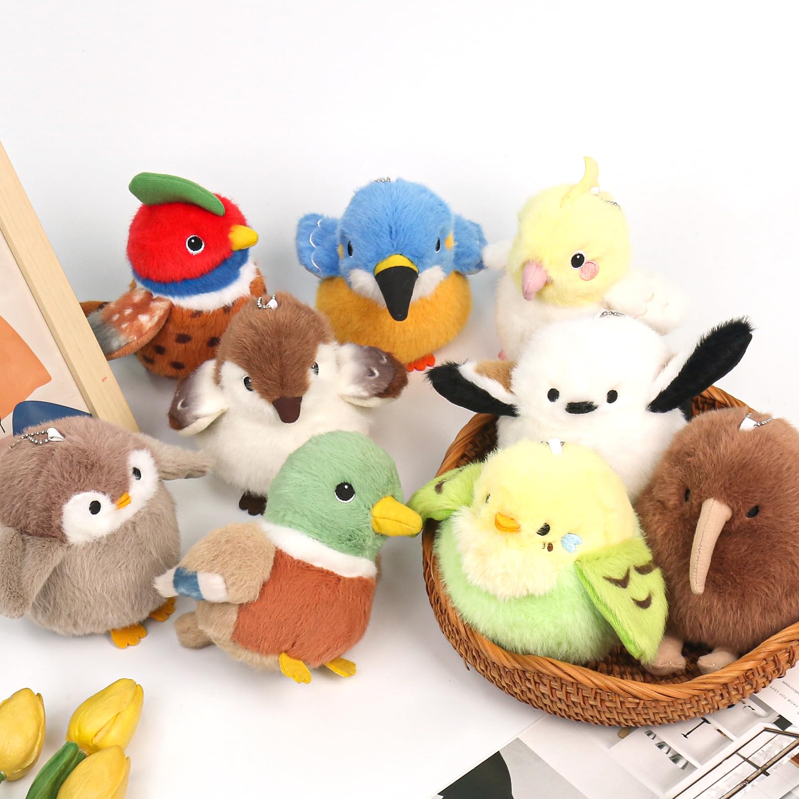 Realistic 4.3" Bird Stuffed Animal Plush Toy – Cute Tit Bird Backpack Pendant, Safe & Soft Gift for Kids