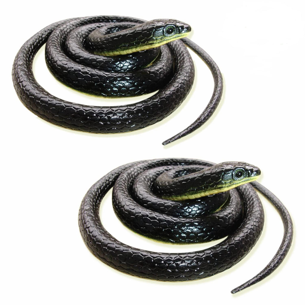 Realistic 49" Rubber Black Mamba 2-Pack – Coiled Fake Snake for Garden Deterrent, Prank Gags & Halloween Props
