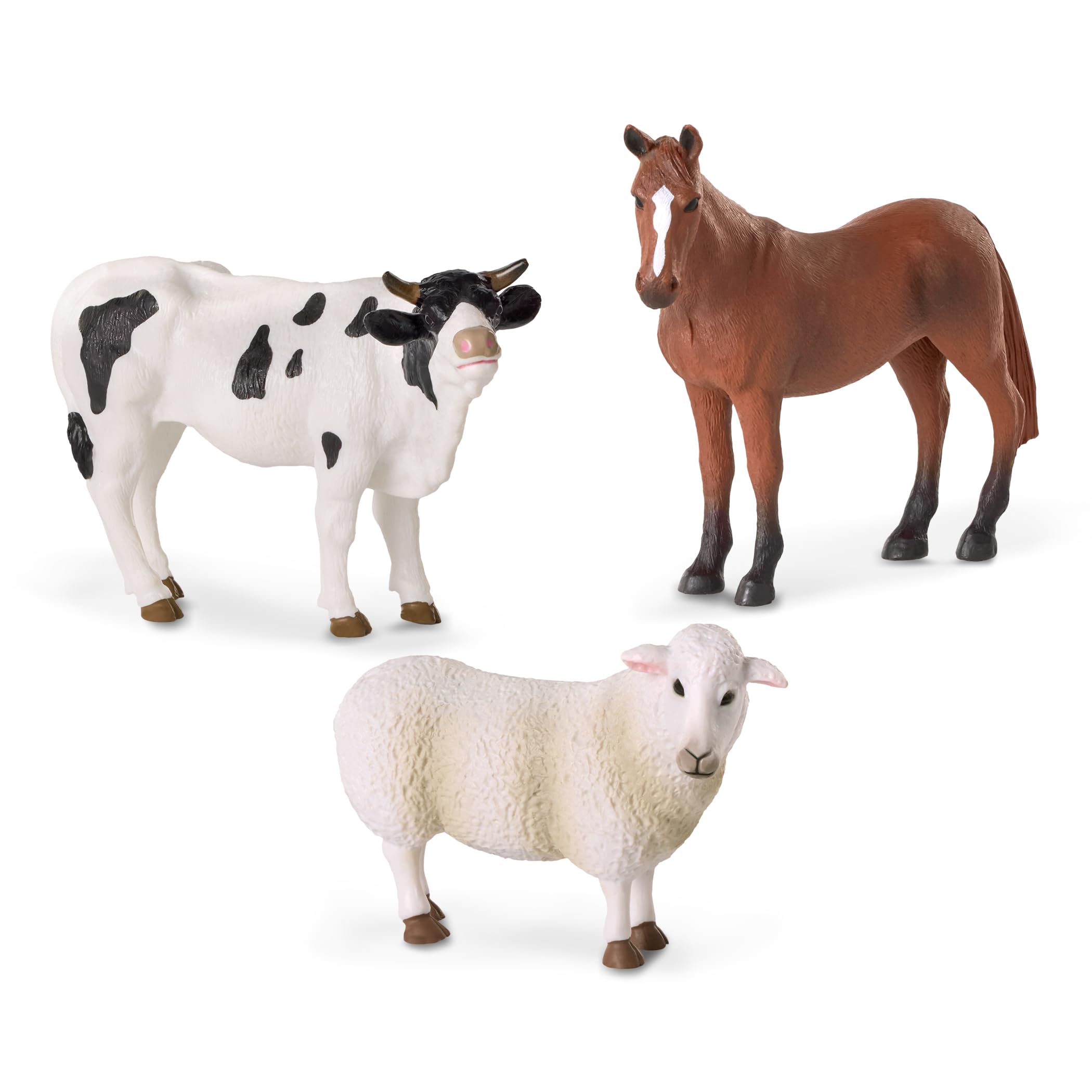 Realistic Farm Animal Figurines Set of 3 – Plastic Horse, Bull & Sheep Toys for Kids Ages 3+