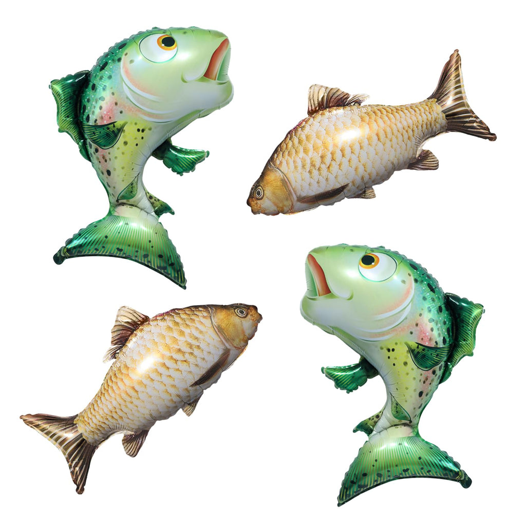 Realistic Fish Foil Balloons 4 Pack - Gone Fishing Party Decorations, Ocean Under the Sea Balloons