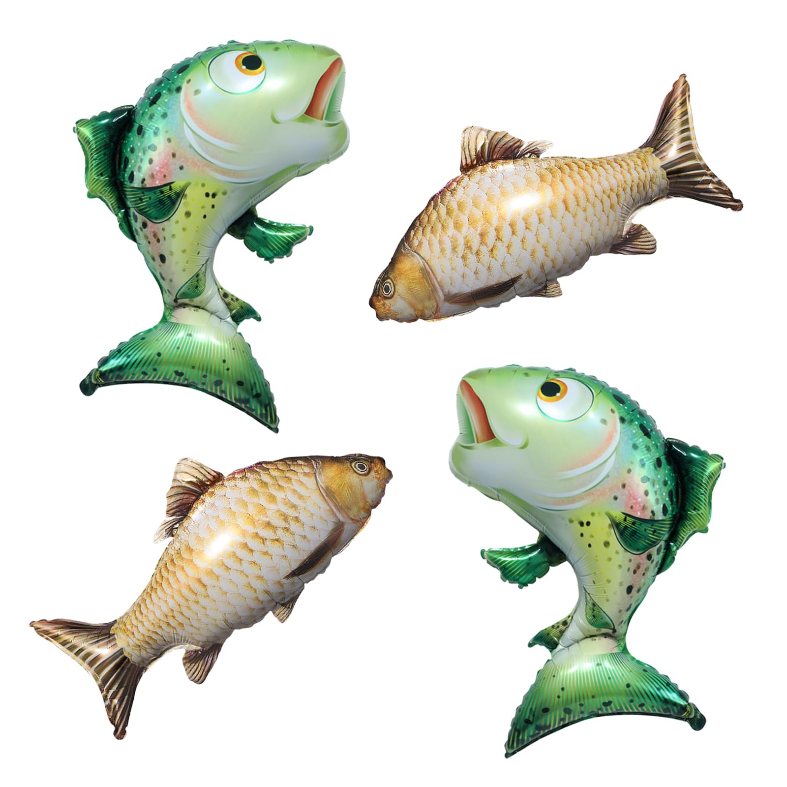 Realistic Fish Foil Balloons 4 Pack - Gone Fishing Party Decorations, Ocean Under the Sea Balloons