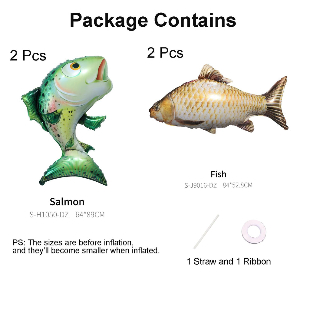 Realistic Fish Foil Balloons 4 Pack - Gone Fishing Party Decorations, Ocean Under the Sea Balloons