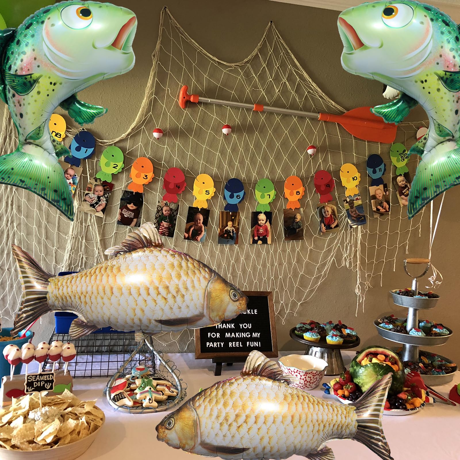 Realistic Fish Foil Balloons 4 Pack - Gone Fishing Party Decorations, Ocean Under the Sea Balloons