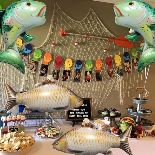 Realistic Fish Foil Balloons 4 Pack - Gone Fishing Party Decorations, Ocean Under the Sea Balloons