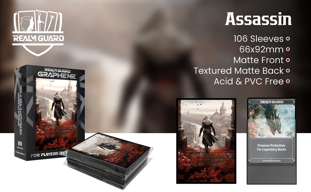 Realm Guard Graphene TCG Sleeves – 105 Textured Matte Art Sleeves (Assassin)