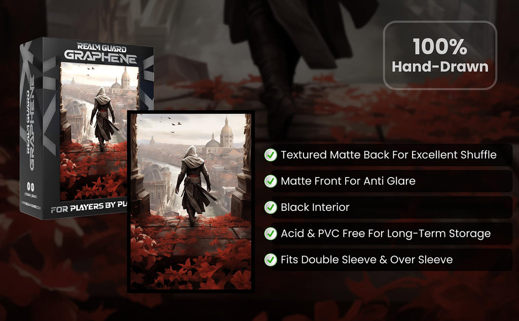 Realm Guard Graphene TCG Sleeves – 105 Textured Matte Art Sleeves (Assassin)