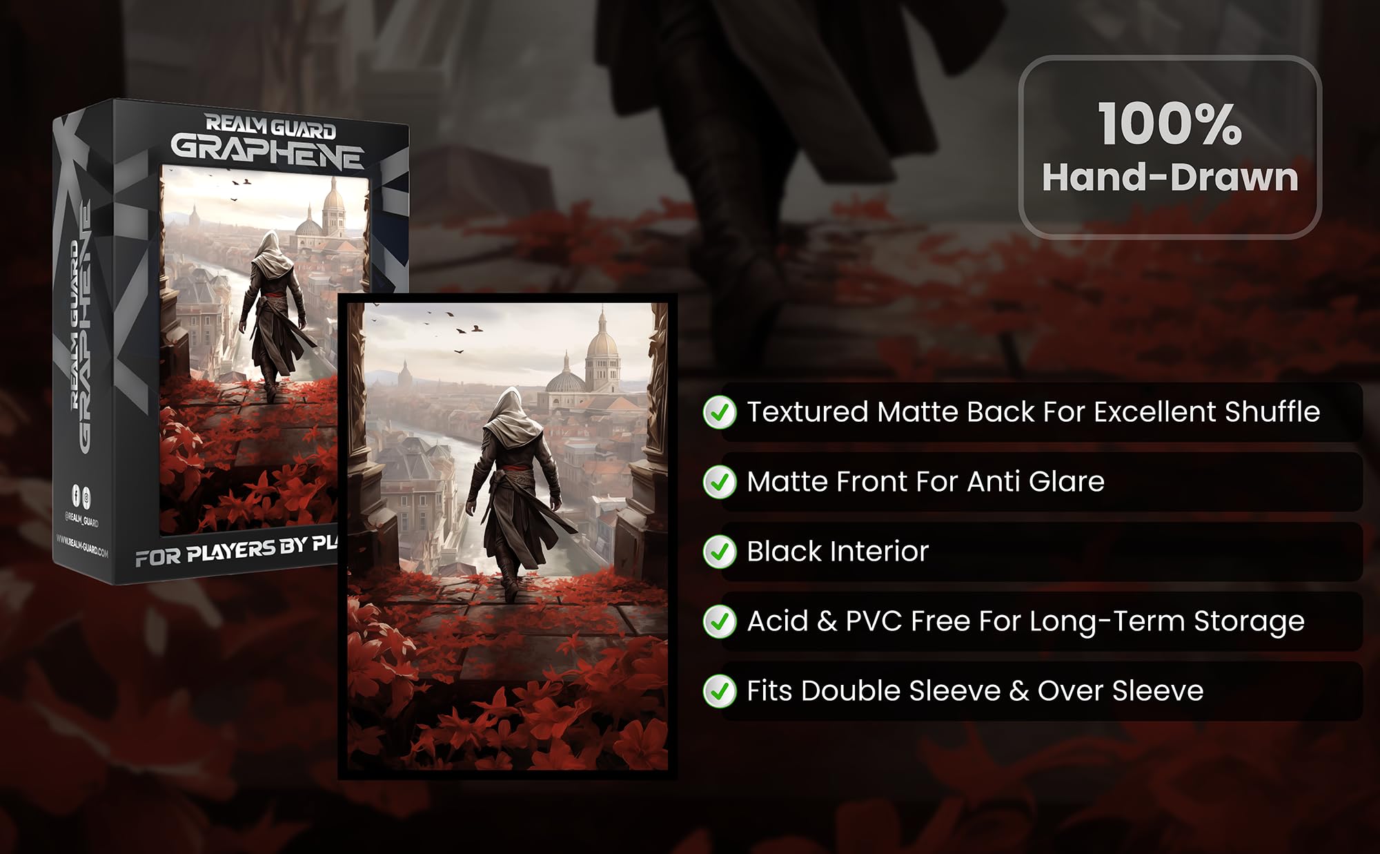 Realm Guard Graphene TCG Sleeves – 105 Textured Matte Art Sleeves (Assassin)