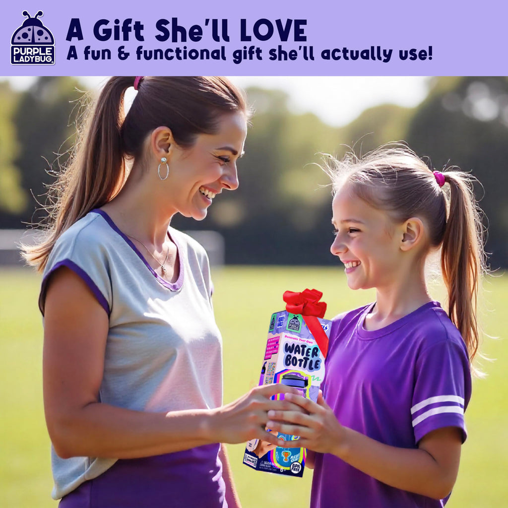 Rebel Girls Decorate Your Own Water Bottle Kit - 32oz BPA-Free Sports Bottle with Motivational Stickers, Hair Ties & More - Creative Gift for Girls Ages 6+