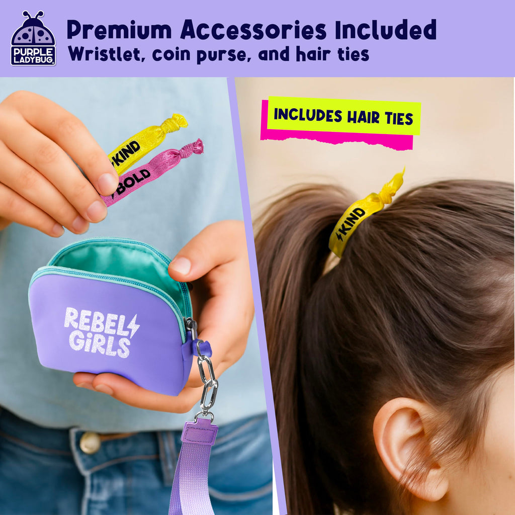 Rebel Girls Decorate Your Own Water Bottle Kit - 32oz BPA-Free Sports Bottle with Motivational Stickers, Hair Ties & More - Creative Gift for Girls Ages 6+