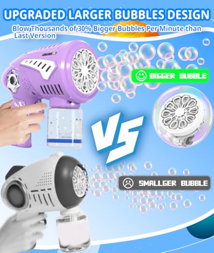 Rechargeable Bubble Gun with 30% Bigger Bubbles, LED, and Leakproof Design - Perfect Gift for Ages 3-15
