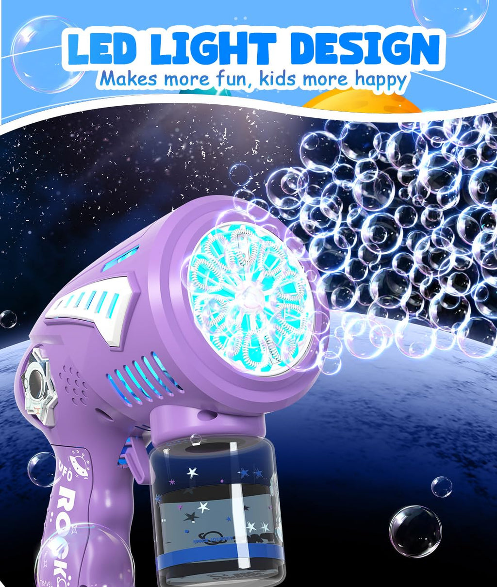 Rechargeable Bubble Gun with 30% Bigger Bubbles, LED, and Leakproof Design - Perfect Gift for Ages 3-15