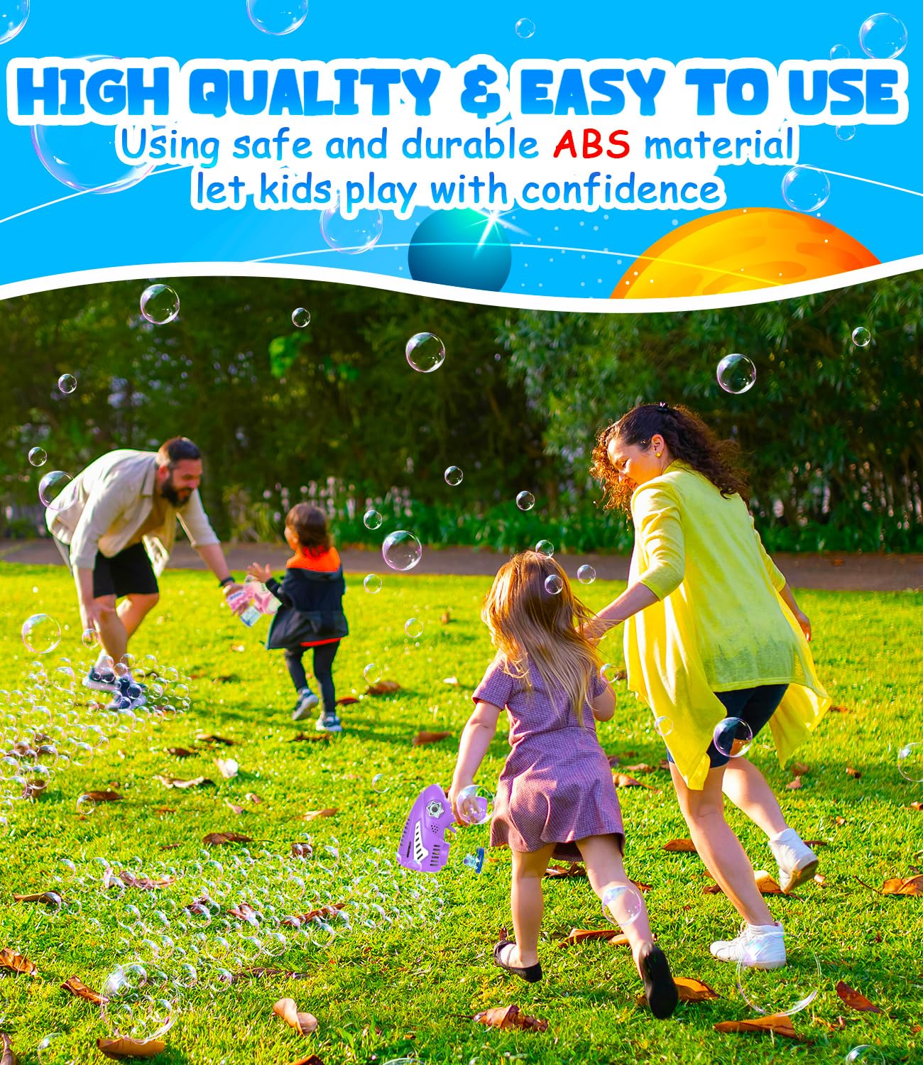 Rechargeable Bubble Gun with 30% Bigger Bubbles, LED, and Leakproof Design - Perfect Gift for Ages 3-15