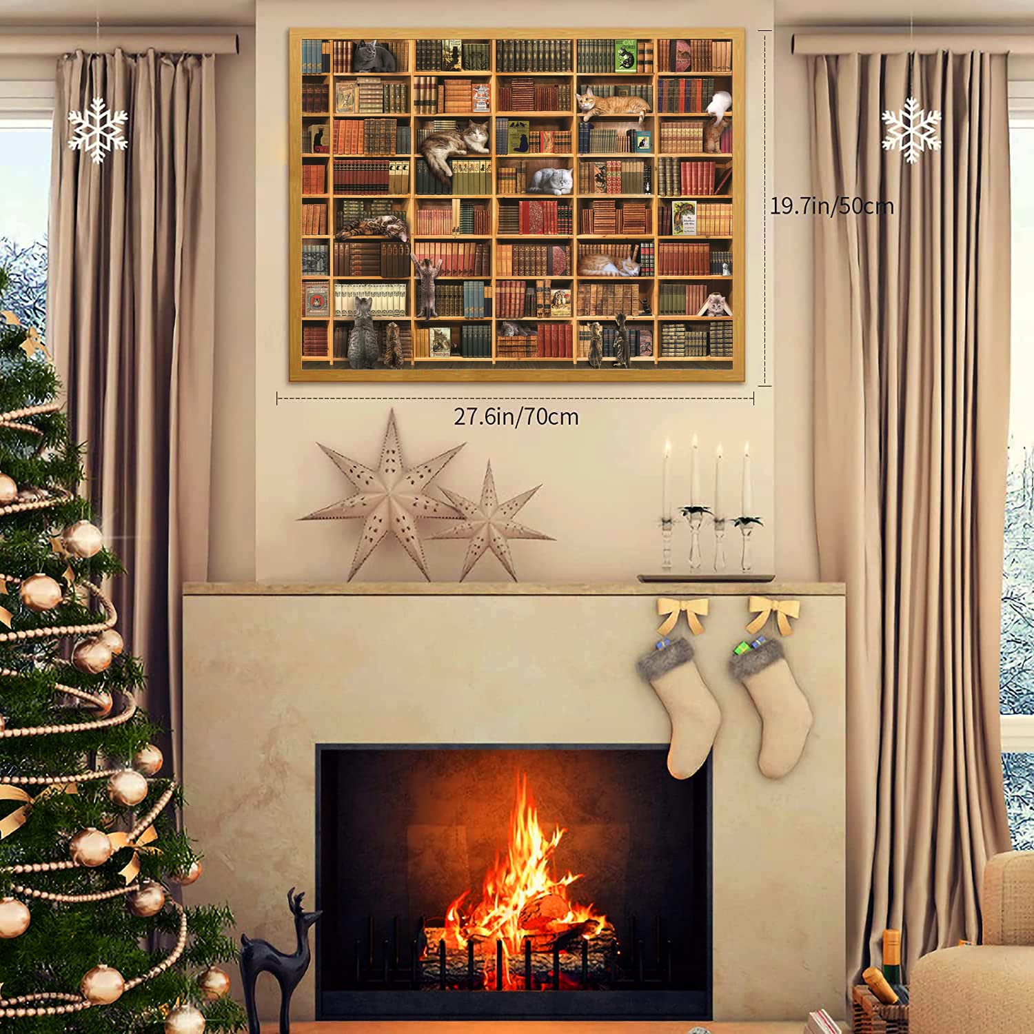 RECHIATO 1000-Piece Cat Library Jigsaw Puzzle – Funny Kitten Bookshelf Scene for Adults and Teens