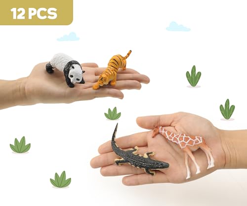 RECUR 12-Piece Hand-Painted Wild Animal Figurines - Safari Toys for Toddlers