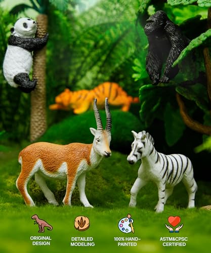 RECUR 12-Piece Hand-Painted Wild Animal Figurines - Safari Toys for Toddlers