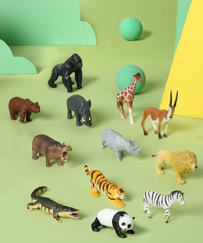 RECUR 12-Piece Hand-Painted Wild Animal Figurines - Safari Toys for Toddlers