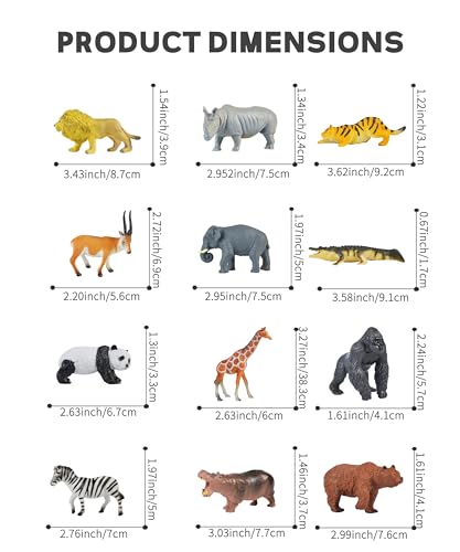 RECUR 12-Piece Hand-Painted Wild Animal Figurines - Safari Toys for Toddlers