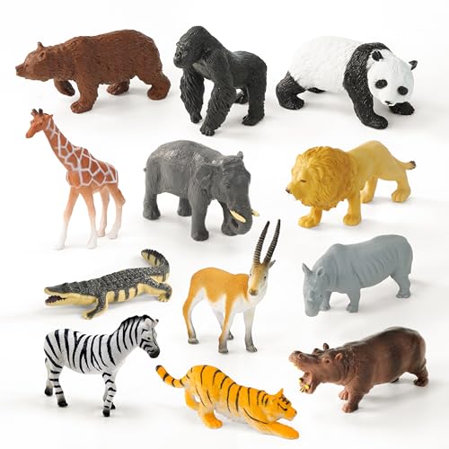 RECUR 12-Piece Hand-Painted Wild Animal Figurines - Safari Toys for Toddlers