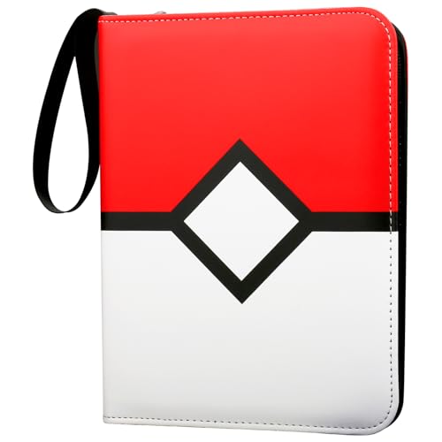 Red 4-Pocket Card Binder with Zipper – Holds 400 Cards, PU Leather, Removable Pages