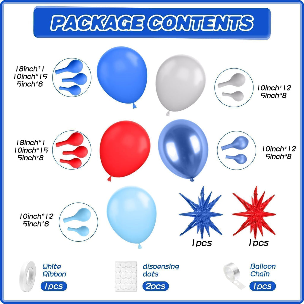 Red and Blue Balloon Arch Garland Kit with 4D Star Foil - 110 Piece Set for Birthday, Baby Shower, Graduation
