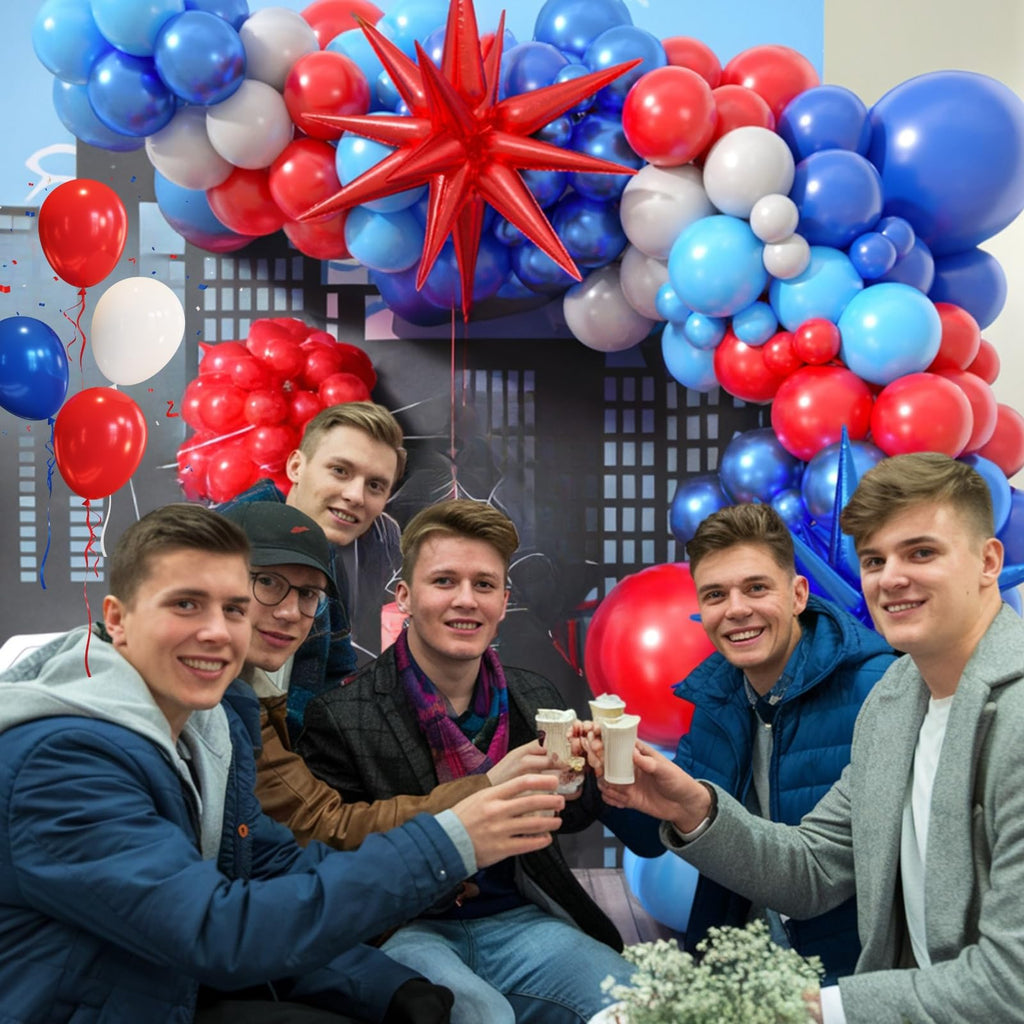 Red and Blue Balloon Arch Garland Kit with 4D Star Foil - 110 Piece Set for Birthday, Baby Shower, Graduation