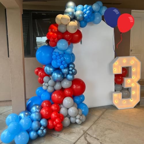 Red and Blue Balloon Arch Garland Kit with 4D Star Foil - 110 Piece Set for Birthday, Baby Shower, Graduation