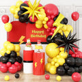 Red, Black, and Yellow Balloon Arch Garland Kit for Cartoon Birthday Parties – 110 Piece Set with Foil Stars and Lightning Bolt