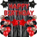Red Black Birthday Party Decoration Kit - Banner, Curtain & Latex Balloons by LZVPL