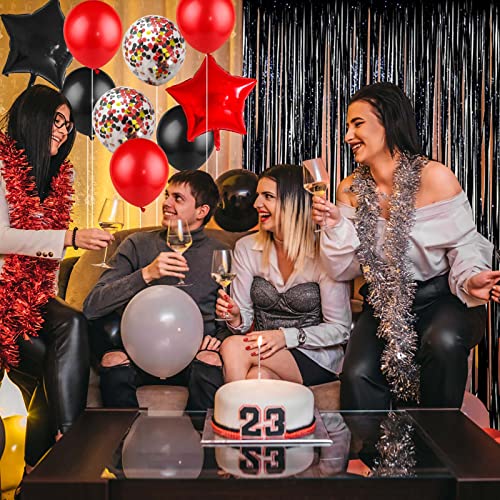 Red Black Birthday Party Decoration Kit - Banner, Curtain & Latex Balloons by LZVPL