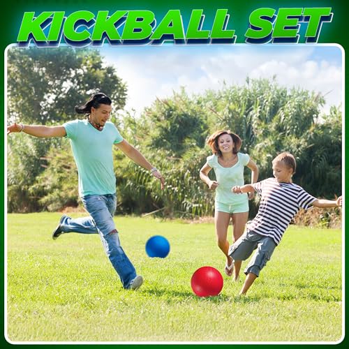 Red & Blue Kickball Set (8.5 Inch) - Includes Pump - Durable Rubber Playground Balls for Kids and Adults