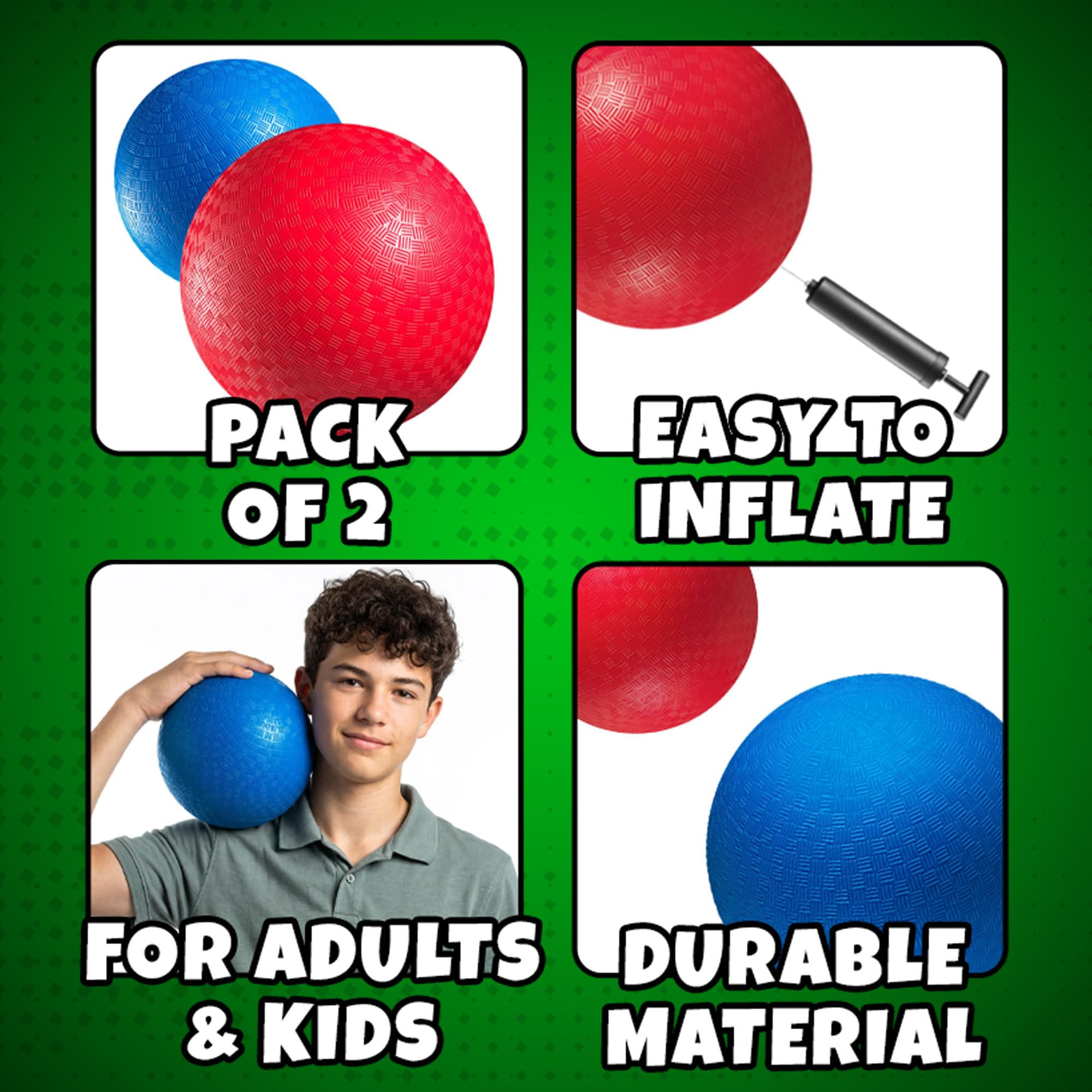 Red & Blue Kickball Set (8.5 Inch) - Includes Pump - Durable Rubber Playground Balls for Kids and Adults
