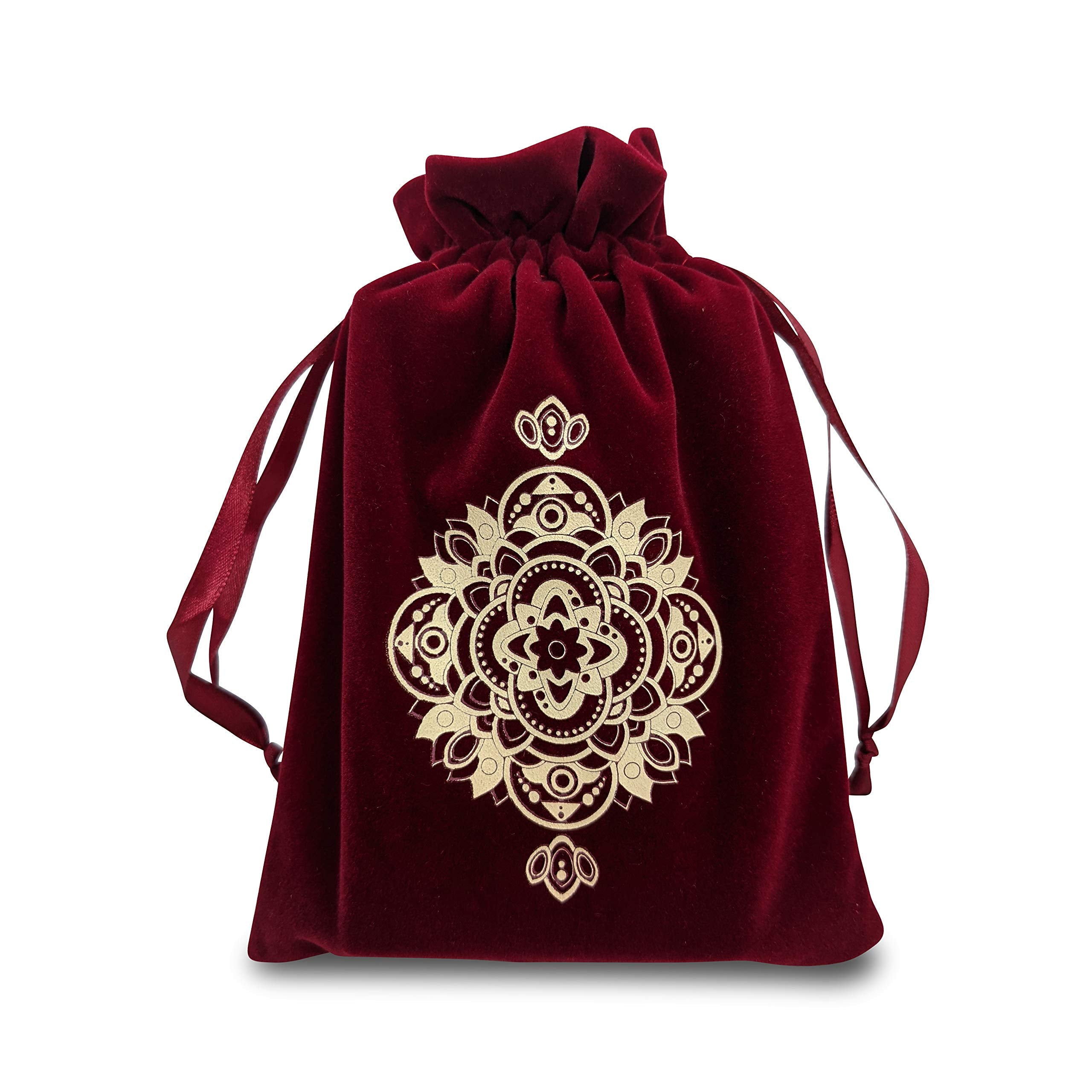 Red Velvet Mandala Drawstring Pouch for Tarot, Dice, and Jewelry – Miriyan