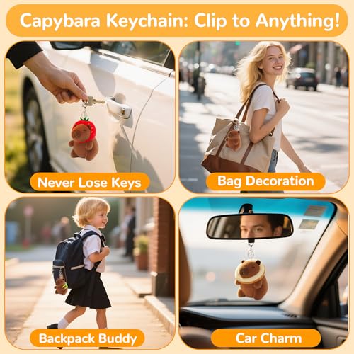 redaica 4 Pack Capybara Plush Keychain - Cute Kawaii Stuffed Animal Keychains for Backpacks, Carnival Prizes, Graduation Gifts