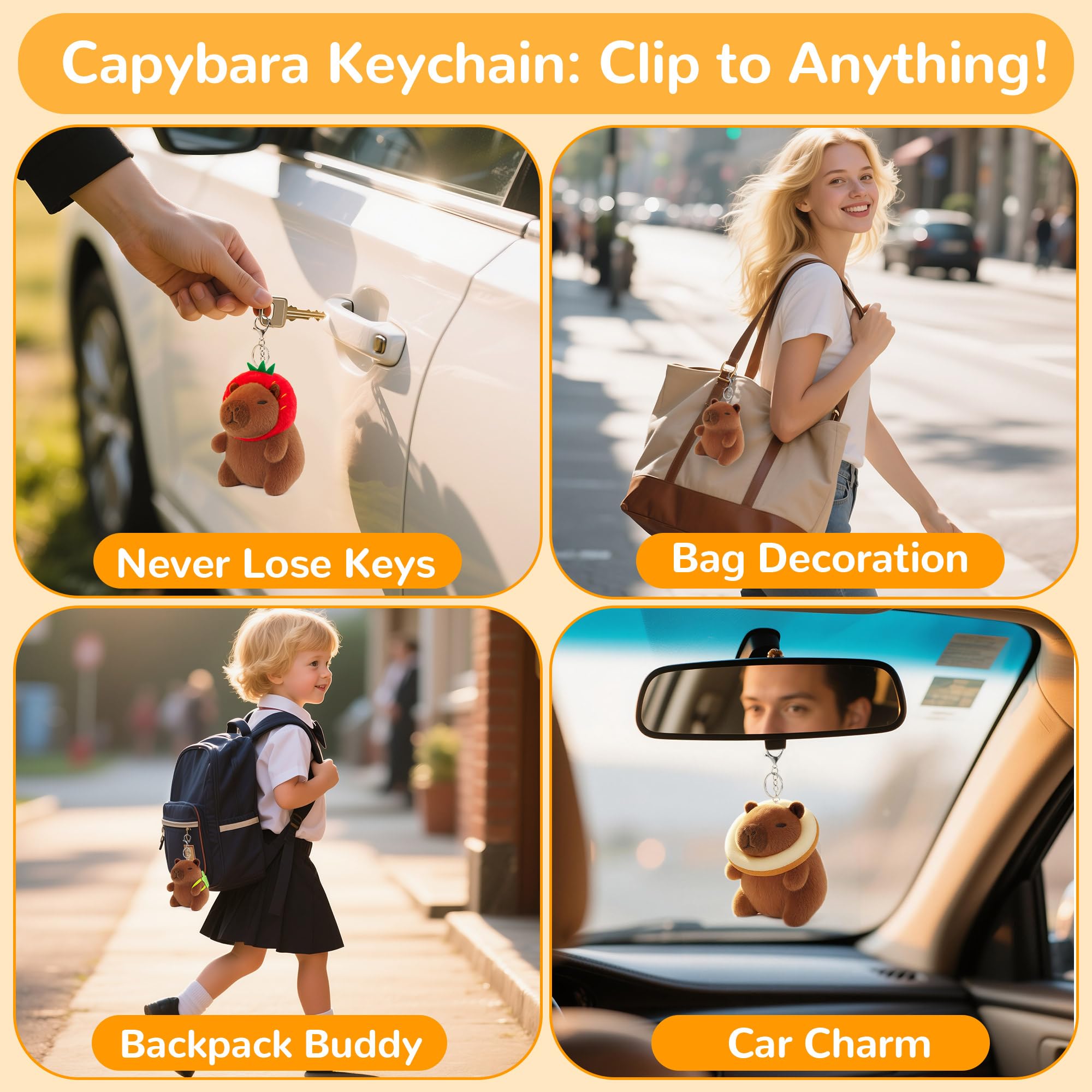redaica 4 Pack Capybara Plush Keychain - Cute Kawaii Stuffed Animal Keychains for Backpacks, Carnival Prizes, Graduation Gifts