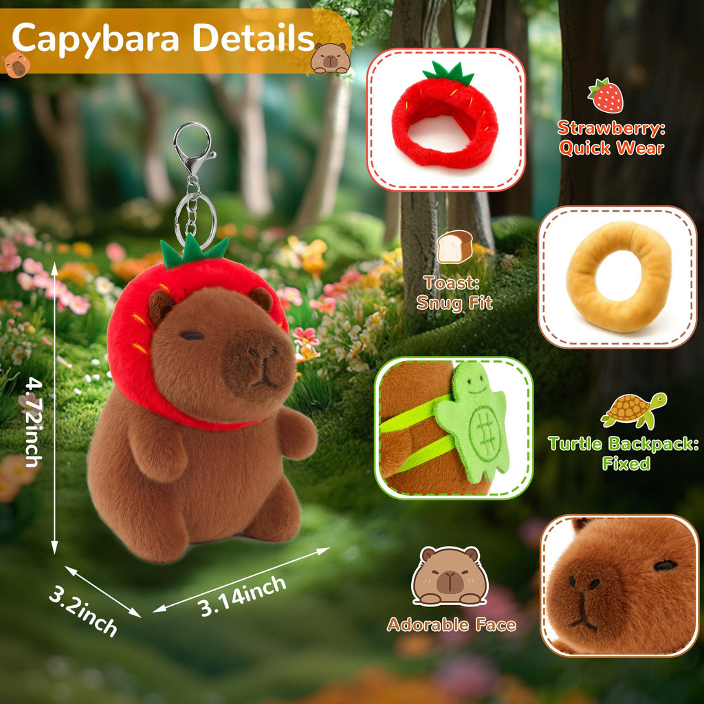 redaica 4 Pack Capybara Plush Keychain - Cute Kawaii Stuffed Animal Keychains for Backpacks, Carnival Prizes, Graduation Gifts